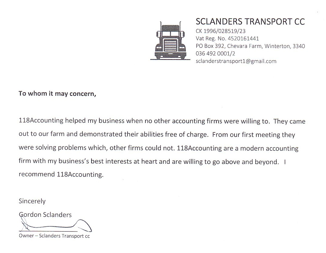 Testimonial Sclanders Transport Farming